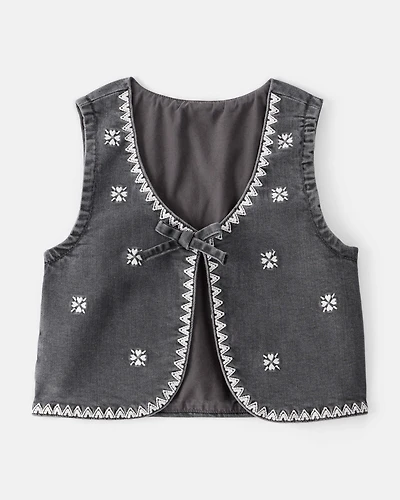 Toddler Girl Western Denim Sleeveless Vest - Grey