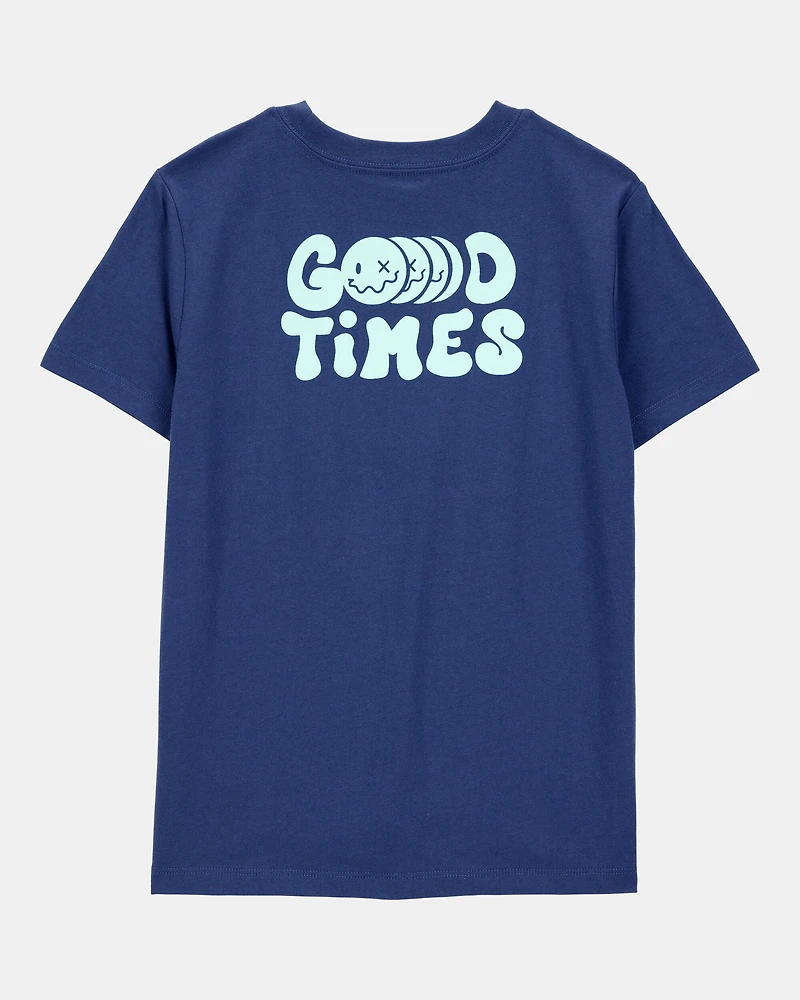 Boys Smiley Face Short-Sleeve Graphic Tee - Navy