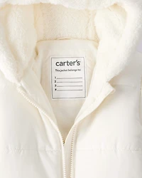 Baby Girl 1-Piece Bear Ears Hooded Pram Snowsuit - Cream