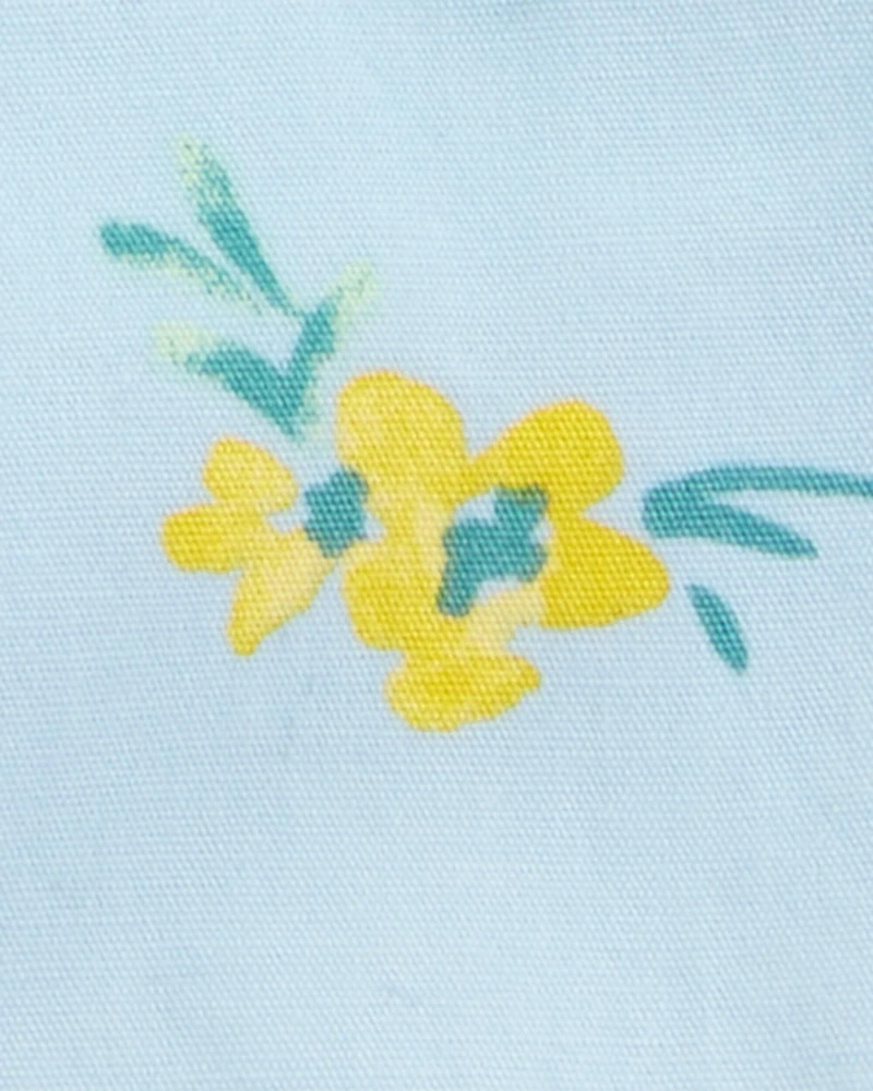Toddler Girl Floral Shortalls - Blue
