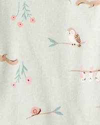 Baby Girl 4-Pack Owl Print Cotton Long-Sleeve Multipack Bodysuits - Green/Pink/White