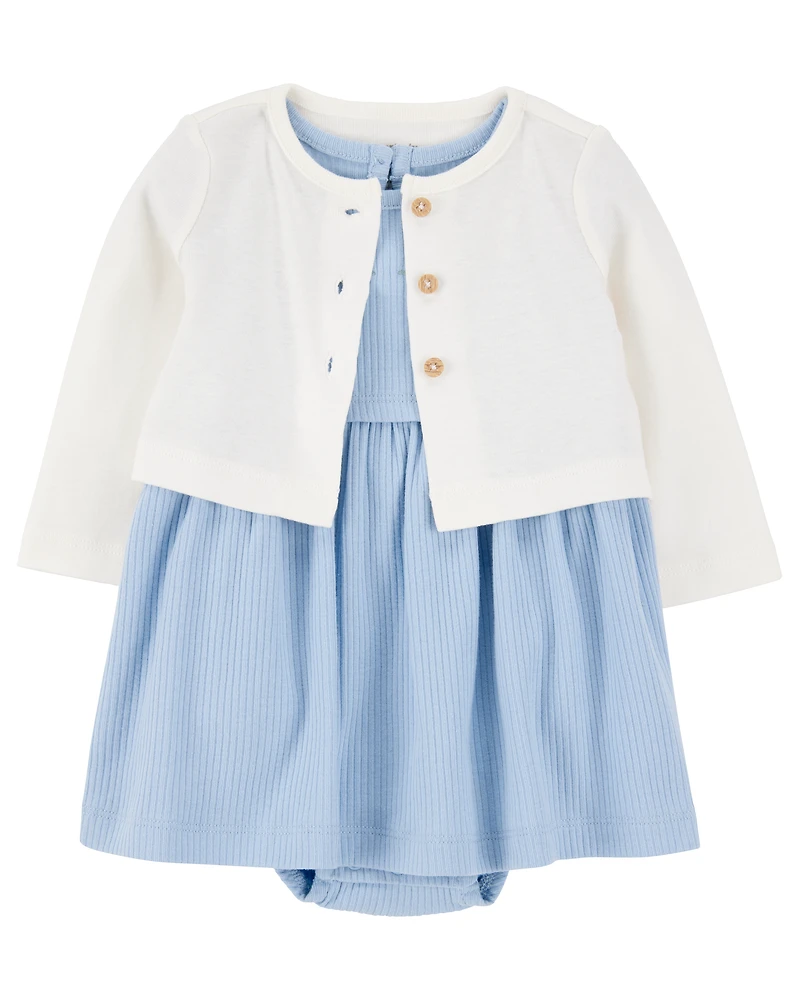 Baby 2-Piece Bodysuit Dress & Cardigan Set - Blue
