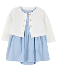 Baby 2-Piece Bodysuit Dress & Cardigan Set - Blue