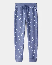 Girls Floral Print DayDream Fleece Drawstring Joggers - Navy