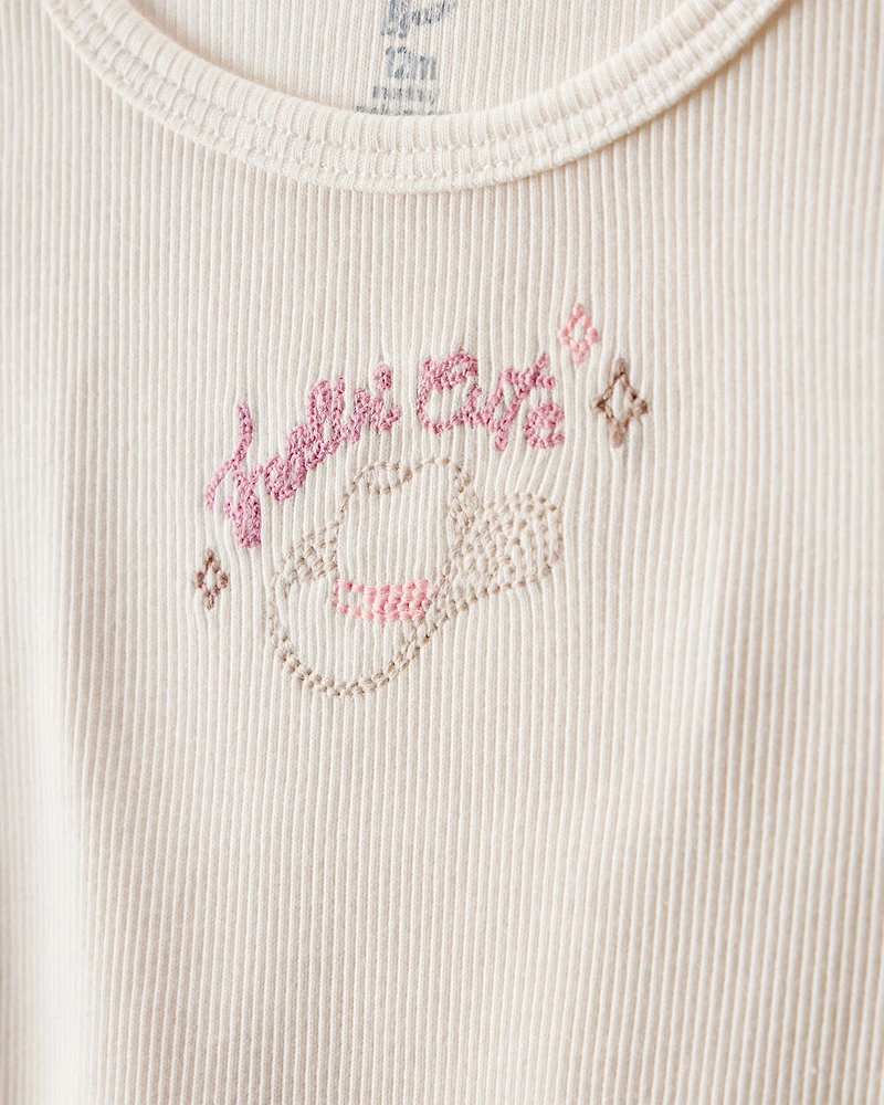 Toddler Girl Cowgirl Hat Cotton Short-Sleeve Top - Ivory