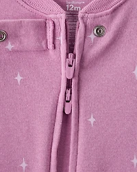 Baby Girl Cowgirl Print 100% Cotton Long-Sleeve 2-Way Zip 1-Piece Pajamas - Pink