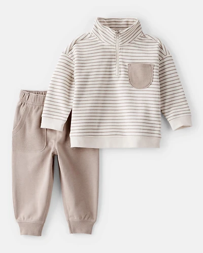 Baby Boy 2-Piece Fleece Quarter-Zip & Jogger Set - Ivory