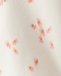 Baby Girl Heart Print Long-Sleeve Flannel Shirt - Cream