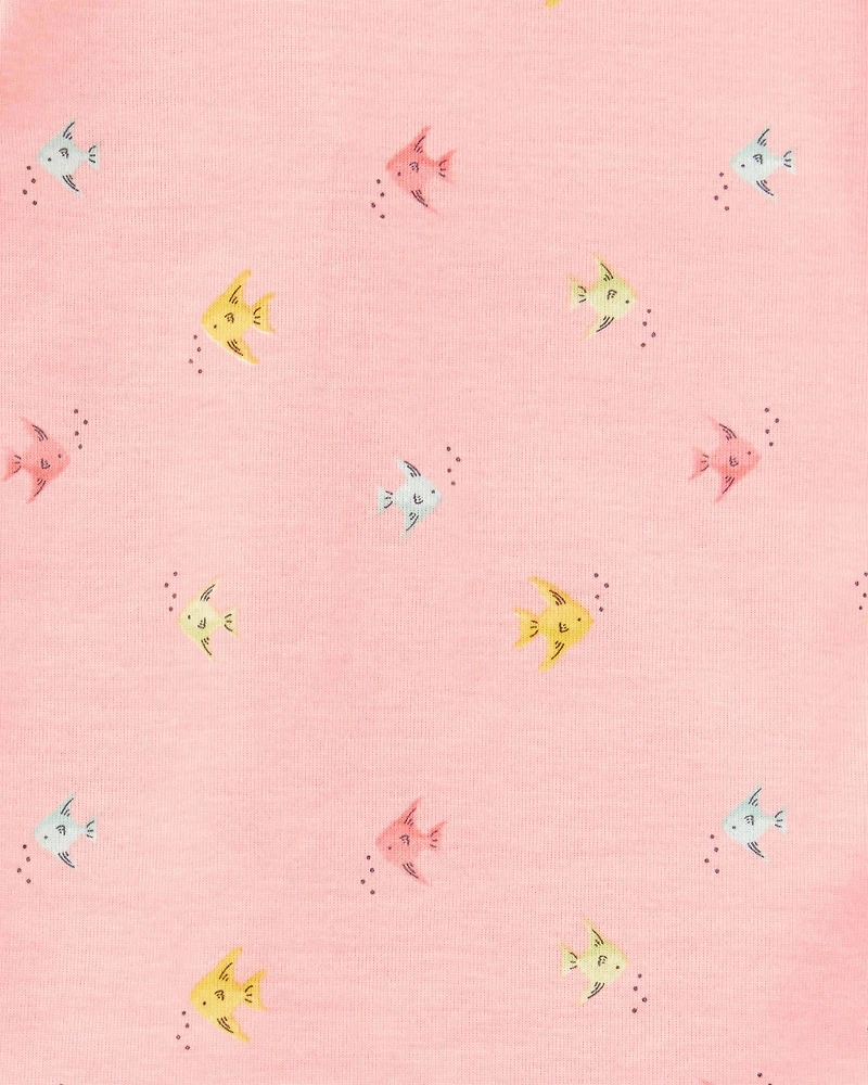 Toddler 4-Piece Pineapple & Fish Print 100% Snug Fit Cotton Pajamas - Pink/Yellow