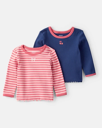 Baby Girl 2-Pack Long-Sleeve Tops - Blue/Pink