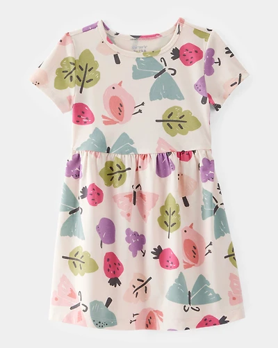 Toddler Girl Fruit Print Short-Sleeve Knit Dress - White