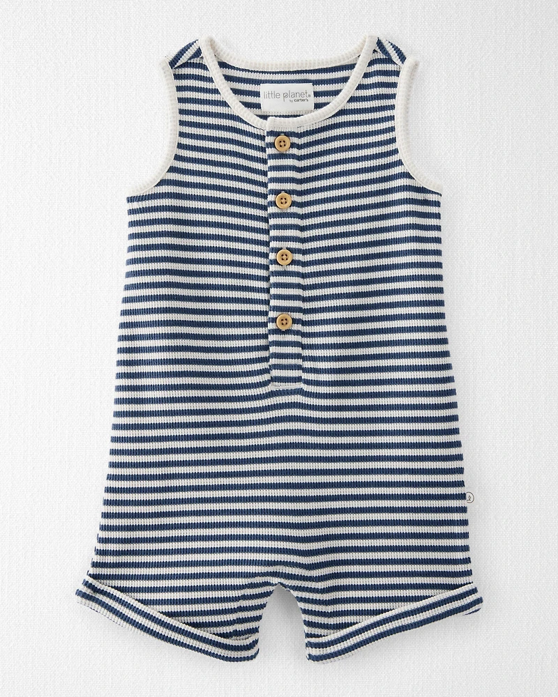 Baby Organic Cotton Waffle Knit Romper Stripes