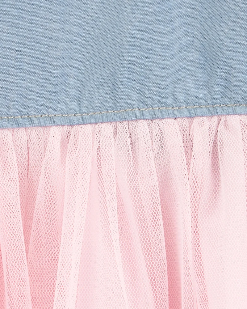 Baby Denim Shirt Dress With Tulle Skirt
