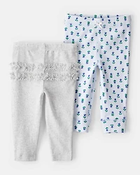 Baby 2-Pack Floral Pull-On Pants - Grey/Blue