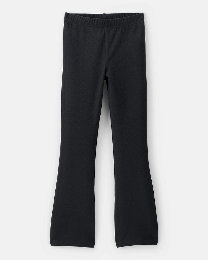Girls Solid Cotton Flare Stretch Leggings - Black