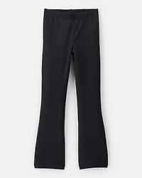 Girls Solid Cotton Flare Stretch Leggings - Black