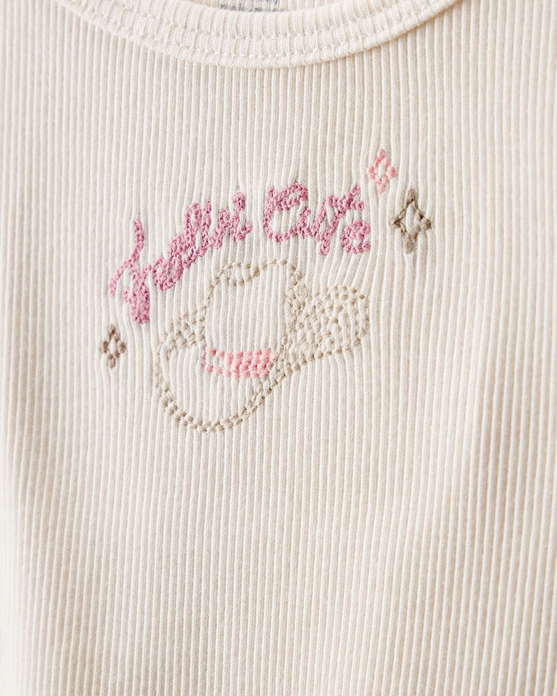 Baby Girl Cowgirl Hat Cotton Short-Sleeve Top - Ivory