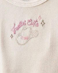 Baby Girl Cowgirl Hat Cotton Short-Sleeve Top - Ivory