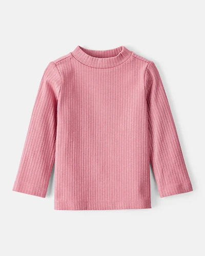 Baby Girl Shimmer Rib Mock Neck Top - Pink