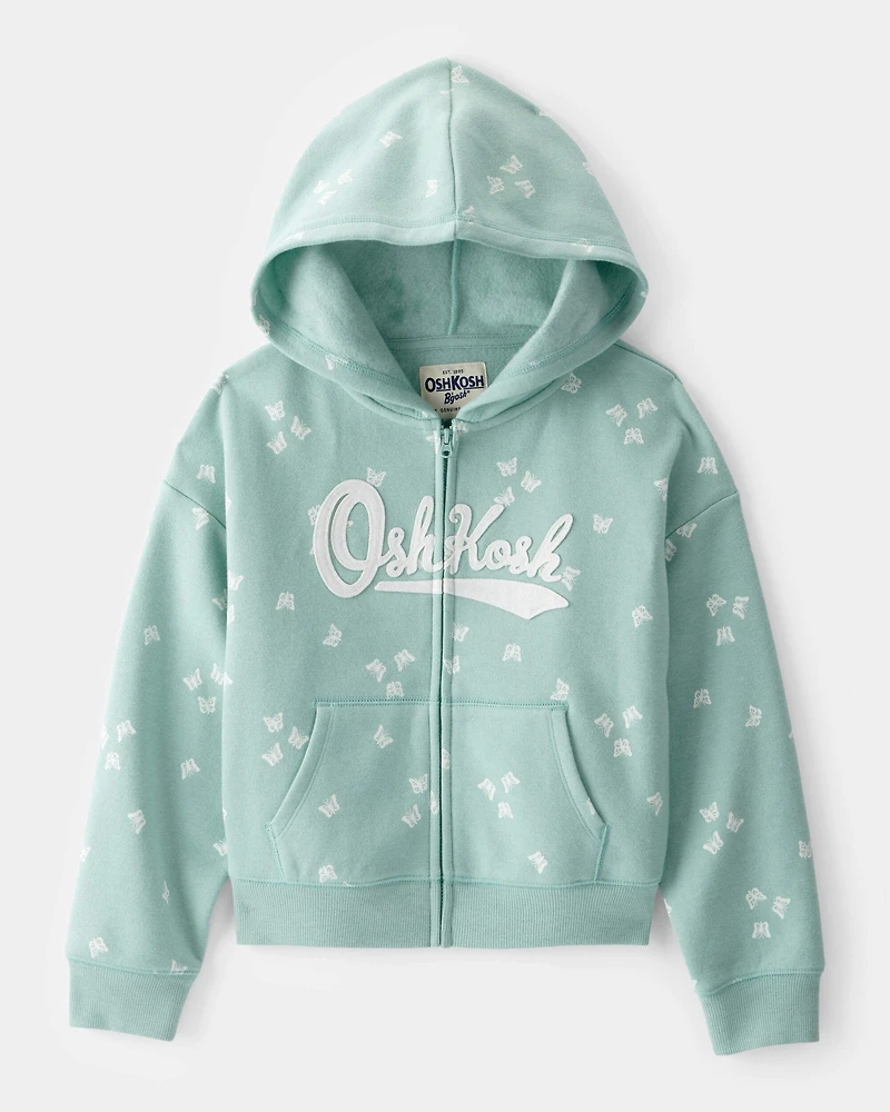 Girls Butterfly Print DayDream Fleece Jacket - Green