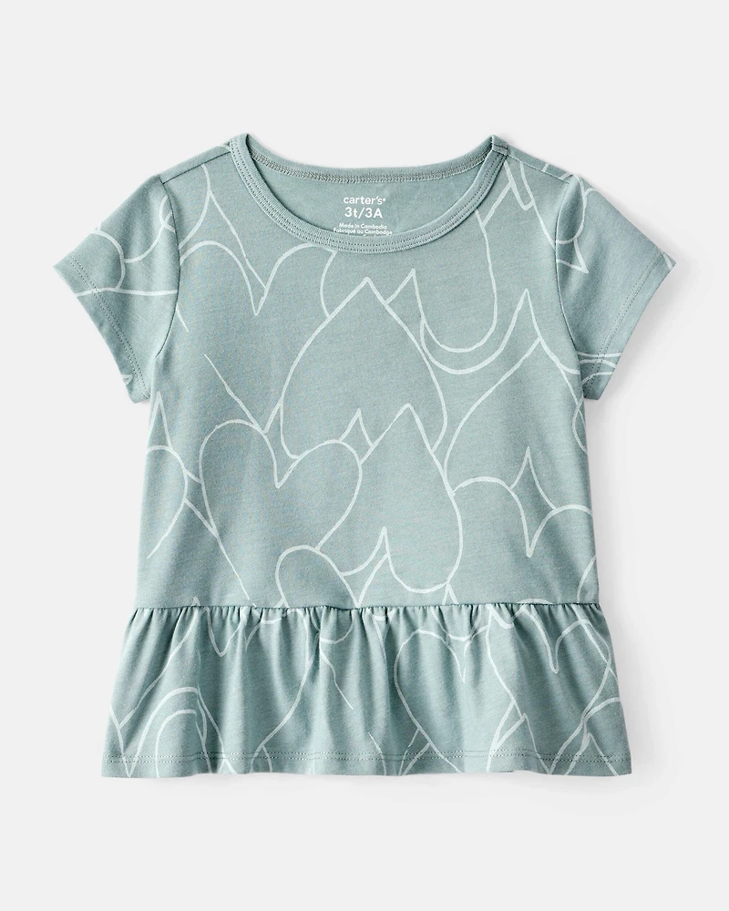 Toddler Girl 2-Piece Heart Print Top & Stretch Leggings Set - Green
