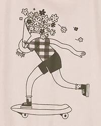 Girls Floral Skater Girl Graphic Tee - Tan