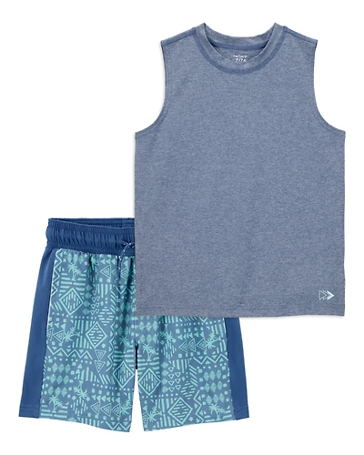 Kid 2-Piece Active Muscle Tank & Shorts Set - Blue