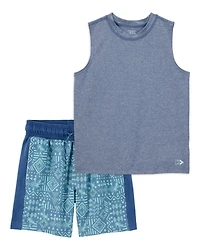 Kid 2-Piece Active Muscle Tank & Shorts Set - Blue