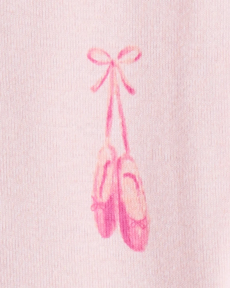 Baby Girl Ballet Print 100% Cotton Long-Sleeve 2-Way Zip 1-Piece Pajamas - Pink