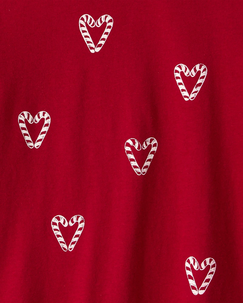 Girls Candy Cane Heart Print Long-Sleeve Graphic Tee - Red