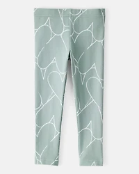 Toddler Girl Cotton Heart Stretch Leggings - Green