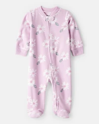 Baby Girl Floral Print Loose Fit Long-Sleeve Sleep & Play Pajamas - Pink