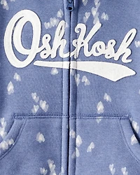 Baby Girl Heart Print DayDream Fleece Hooded Zip-Up Jacket - Blue