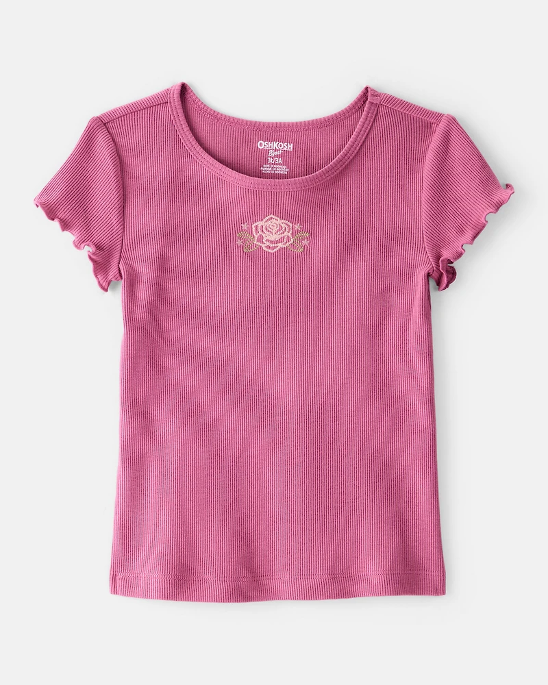 Toddler Girl Flower Cotton Short-Sleeve Top - Pink