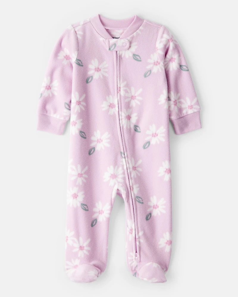 Baby Girl Floral Print Loose Fit Long-Sleeve Sleep & Play Pajamas - Pink