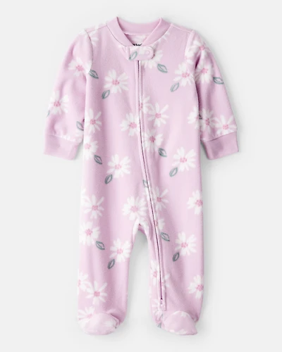 Baby Girl Floral Print Loose Fit Long-Sleeve Sleep & Play Pajamas - Pink