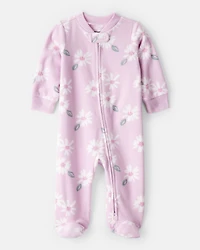 Baby Girl Floral Print Loose Fit Long-Sleeve Sleep & Play Pajamas - Pink