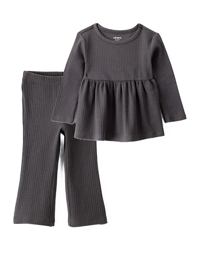 Toddler Girl 2-Piece Black Peplum Top & Cotton Flare Leggings Set - Black/Grey