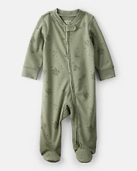 Baby Boy Dragon Print 100% Cotton Long-Sleeve Sleep & Play - Green