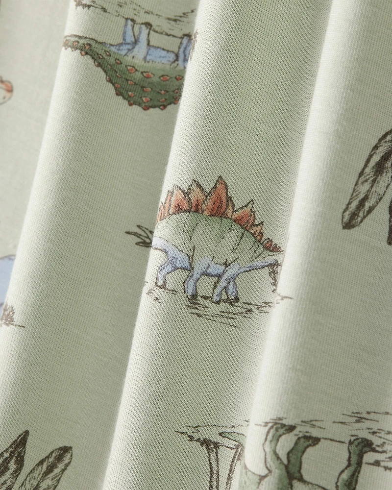 Boys Dinosaur Print PurelySoft Long-Sleeve 2-Piece Pajamas - Green