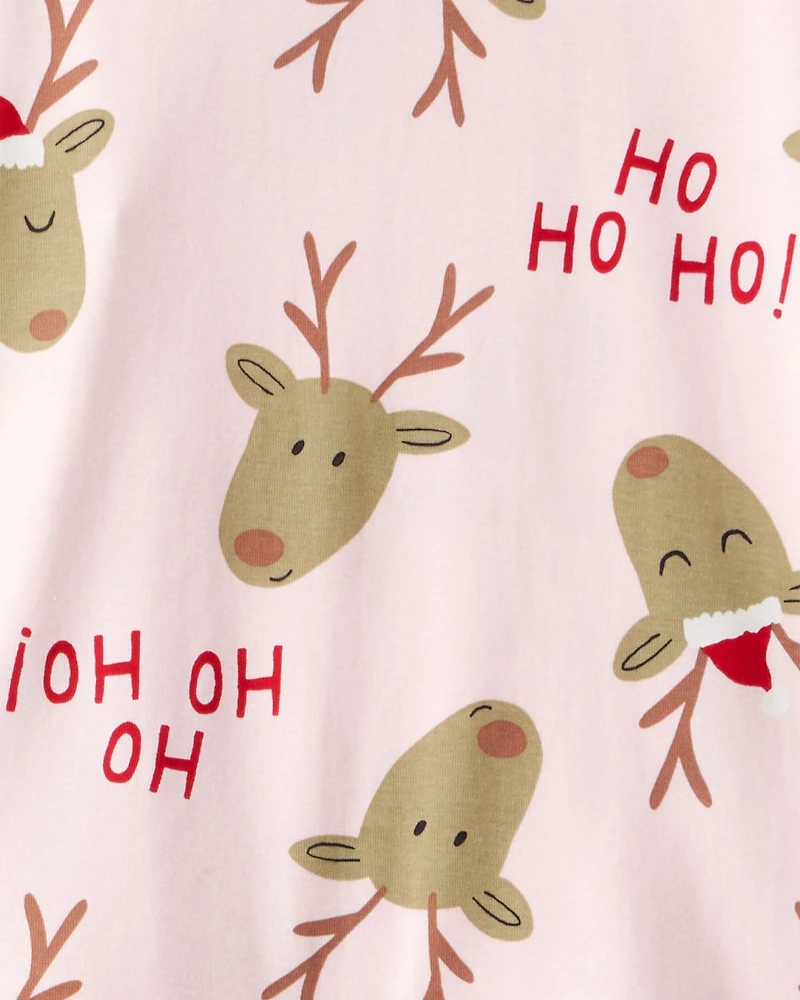 Adult Reindeer Snug Fit 2-Piece Pajamas - Pink