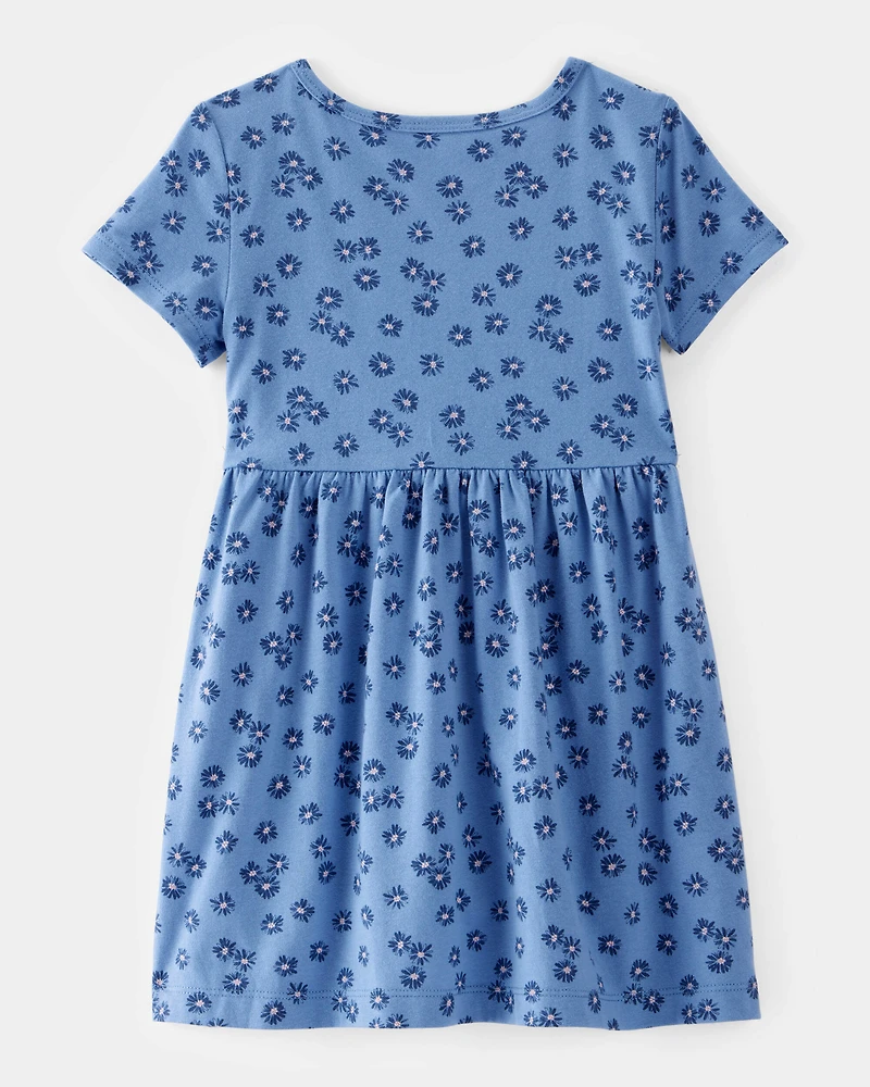 Toddler Girl Flower Power Short-Sleeve Knit Dress - Blue