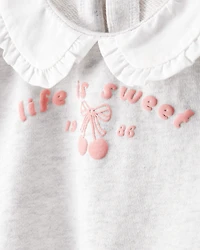 Baby Girl Cherry French Terry Short-Sleeve Graphic Tee - Grey
