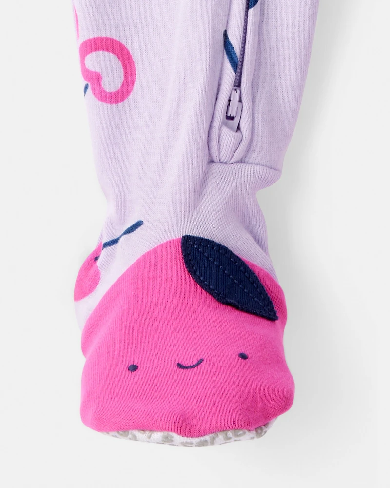 Toddler Girl Cherry 100% Cotton Snug Fit Footie 1-Piece Pajamas - Purple