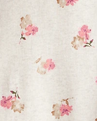 Baby Girl Floral Print Cotton Long-Sleeve Henley Top - Cream