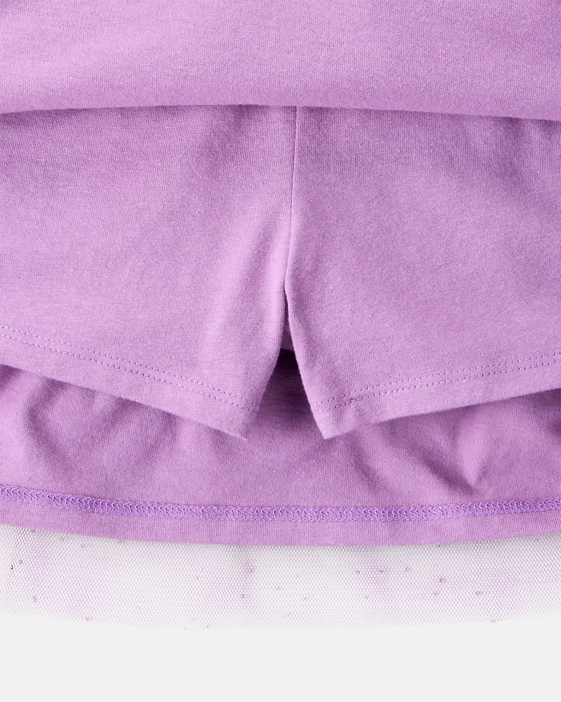 Kid 2-Piece Glitter Cat Tee & Tulle Tutu Skort Set - Black/Purple