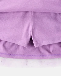 Kid 2-Piece Glitter Cat Tee & Tulle Tutu Skort Set - Black/Purple