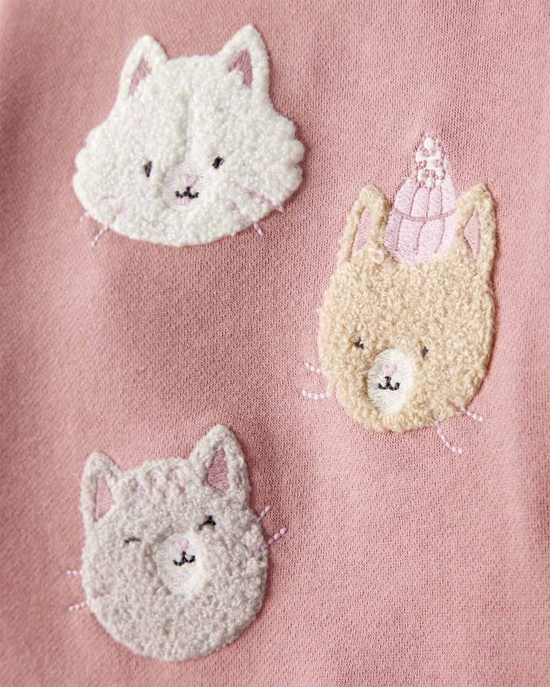Baby Girl 2-Piece Fleece Cat Pullover & Pant Set - Pink