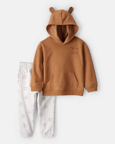 Toddler Boy Bear Print Long-Sleeve Tee & Pant Set - Brown