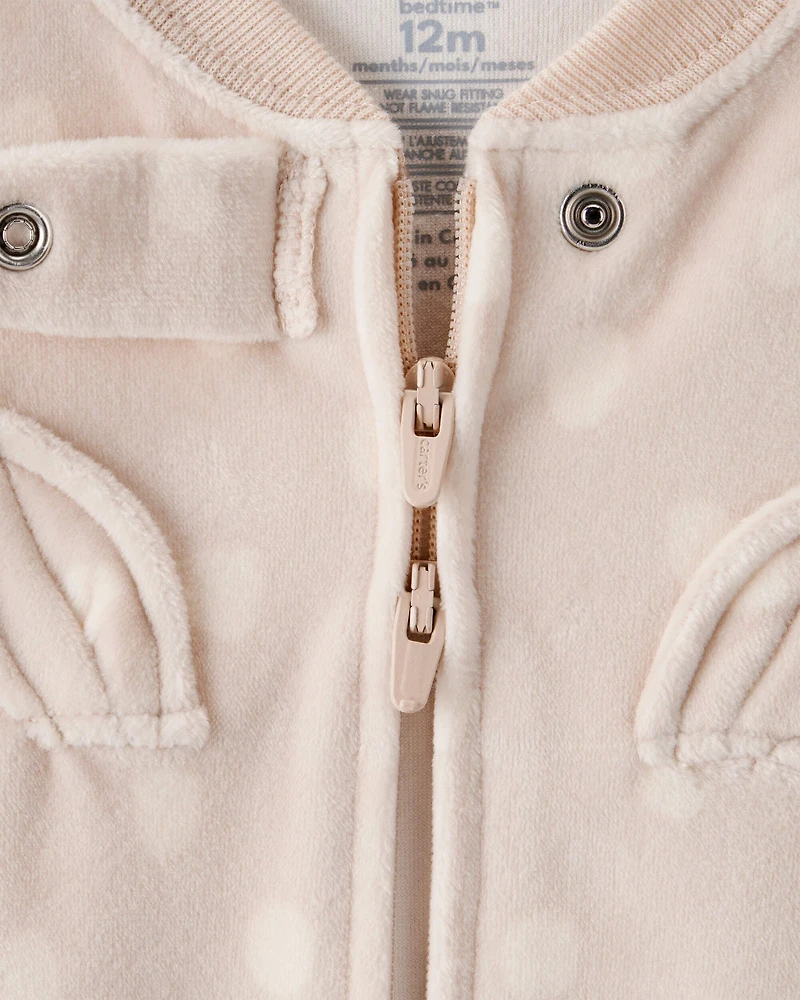 Baby Girl Deer Print DreamPlush Snug Fit Long-Sleeve 2-Way Zip - Brown